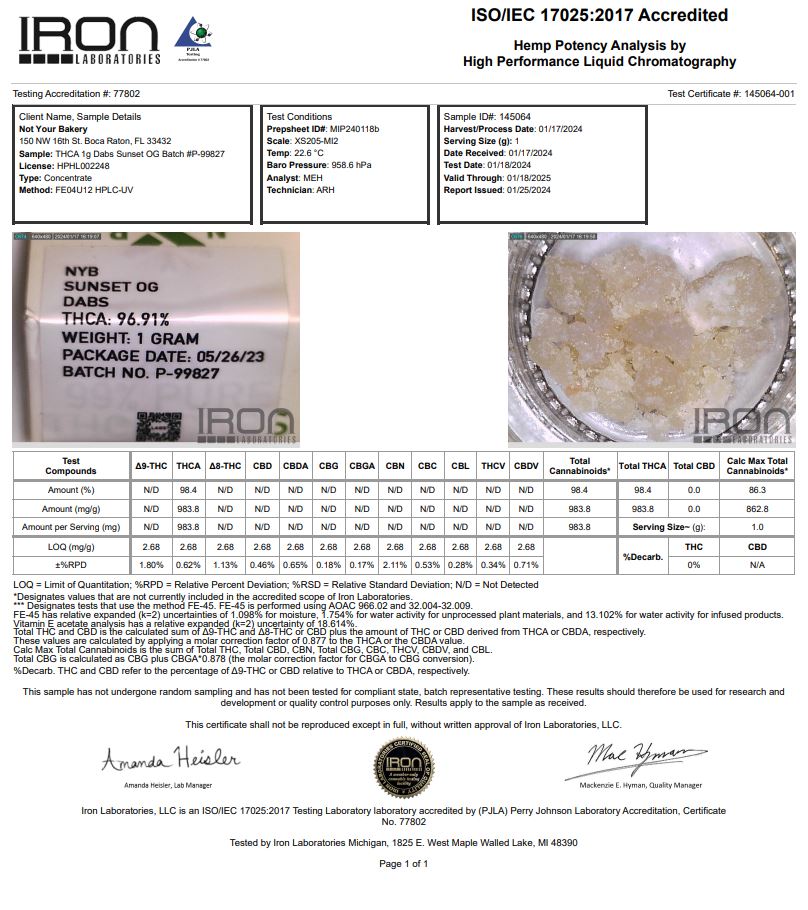 NYB Labs Dabs 1G Sunset OG Concentrate Indica