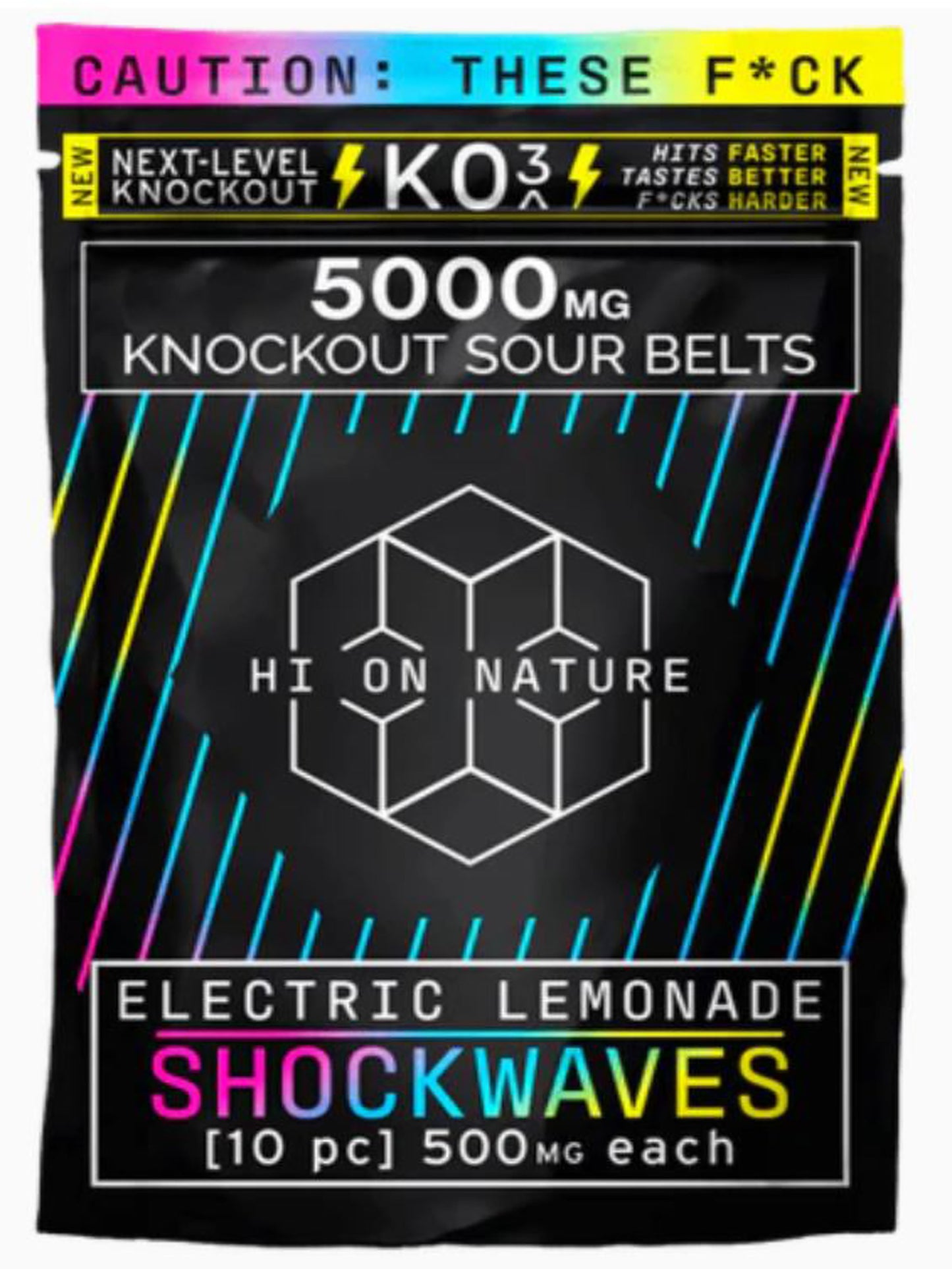 Hi On Nature 5000MG Knockout Sourbelts Shockwaves Electric Lemonade Gummies