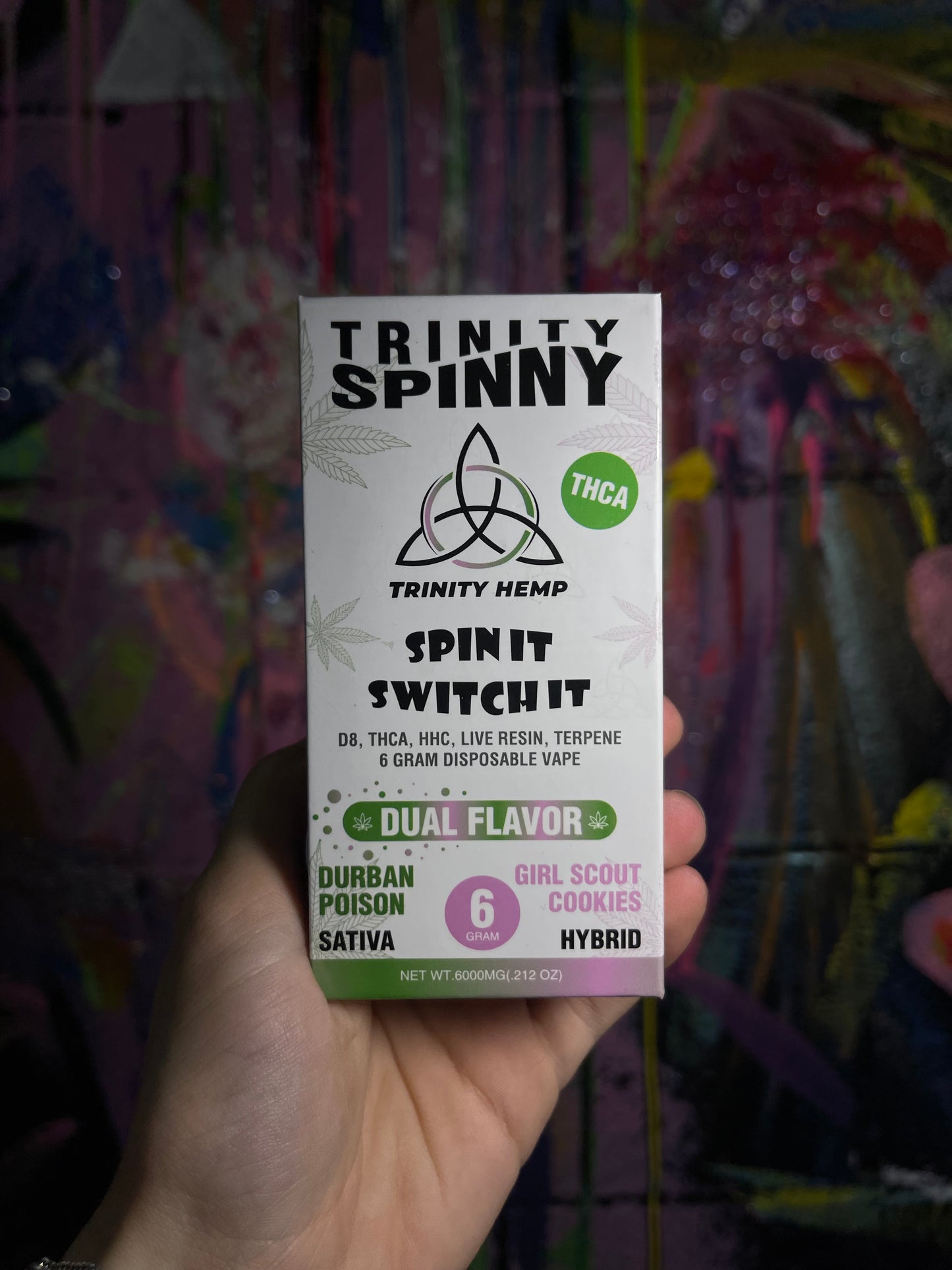 Trinity Hemp 6 Gram Spinny Dual Flavor THCA Disposable Durban Poison & Girl Scout Cookies