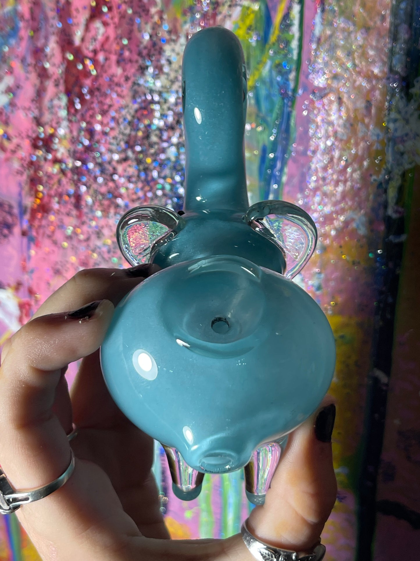 Elephant Glass Handpipe Teal Large